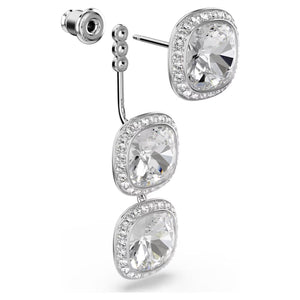 3 halo drop jacket earrings on a white background