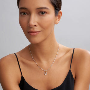 Two-Tone Oval Diamond Pendant Necklace
