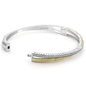 18K Gold Caviar and Diamond Bangle