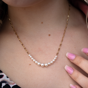 Cultured Pearl Paper Clip Link Necklace