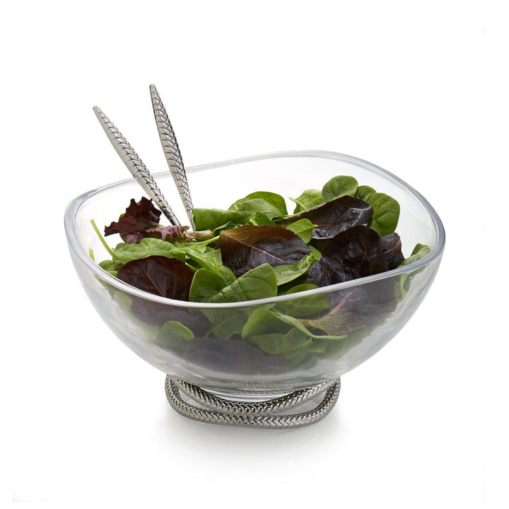 Braid Glass Salad Bowl w/ Servers - Gunderson's Jewelers