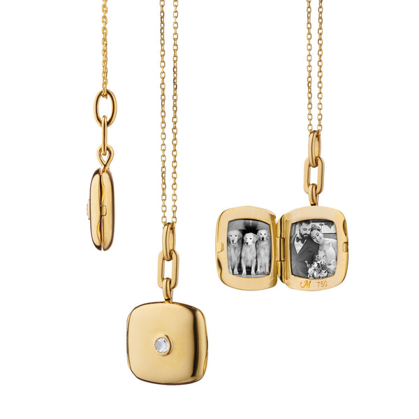 Slim "Viv" Gold Locket Necklace with Diamond - Gunderson's Jewelers
