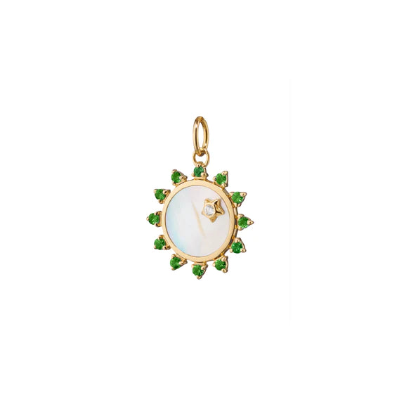 Mini Mother of Pearl Emerald "Happiness" Sun Charm