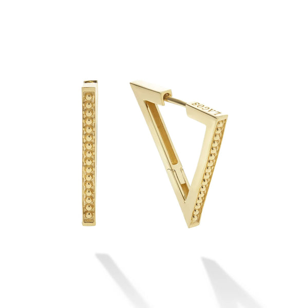 18K Gold Triangle Caviar Hoop Earrings