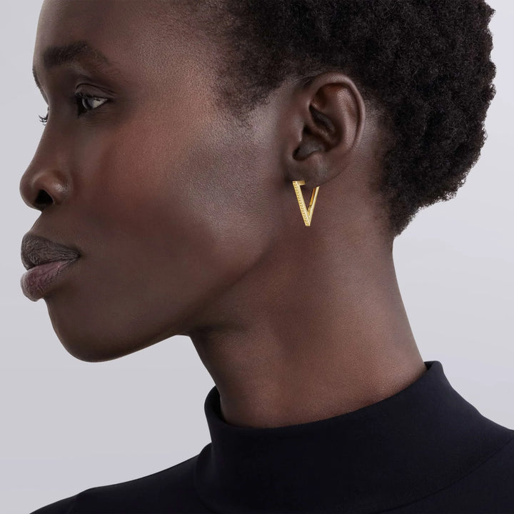 18K Gold Triangle Caviar Hoop Earrings