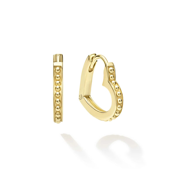 18K Gold Caviar Heart Huggie Earrings