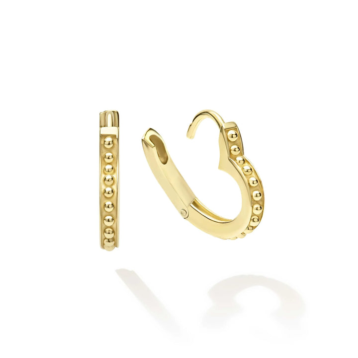 18K Gold Caviar Heart Huggie Earrings