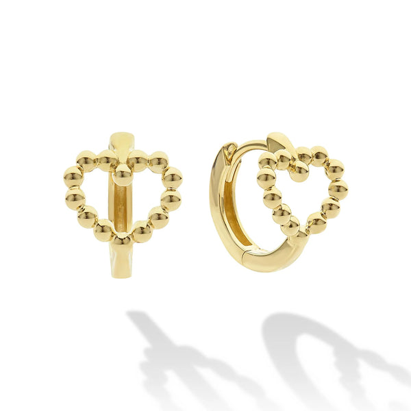 18K Gold Heart Huggie Earrings