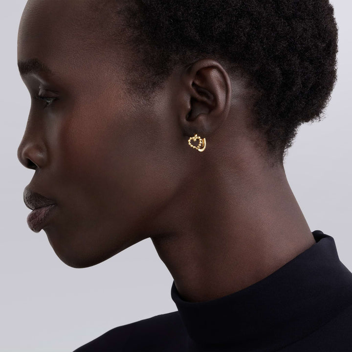 18K Gold Heart Huggie Earrings