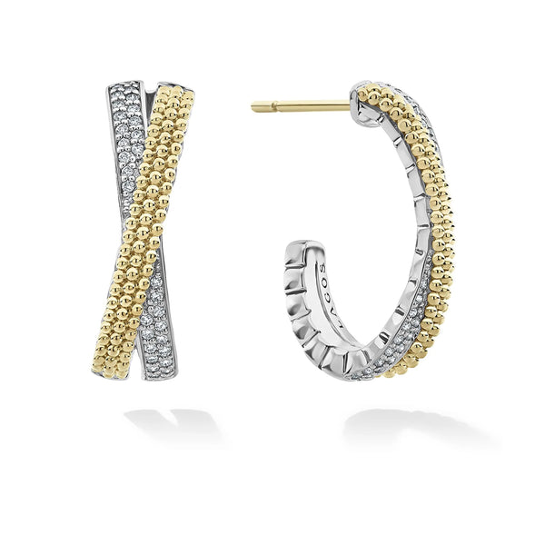 Two-Tone Caviar X Diamond Hoop Earrings