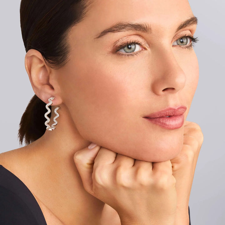 Large Wave Diamond Hoop Earrings