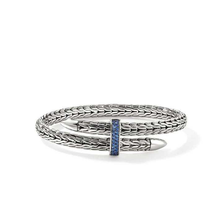 Sterling Silver Spear Flex Cuff With Blue Sapphires