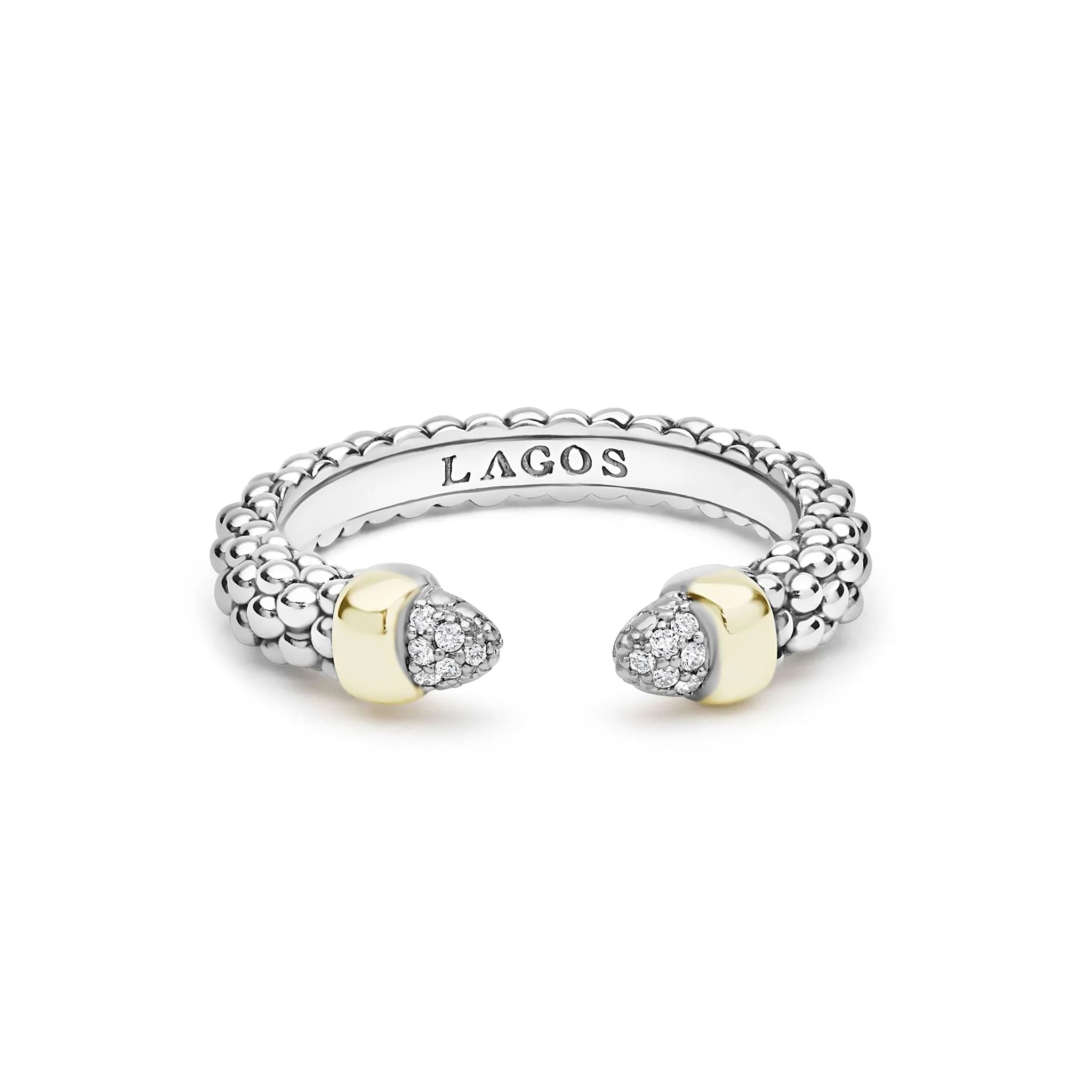 two-tone diamond open band ring on a white background