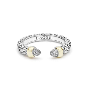 two-tone diamond open band ring on a white background