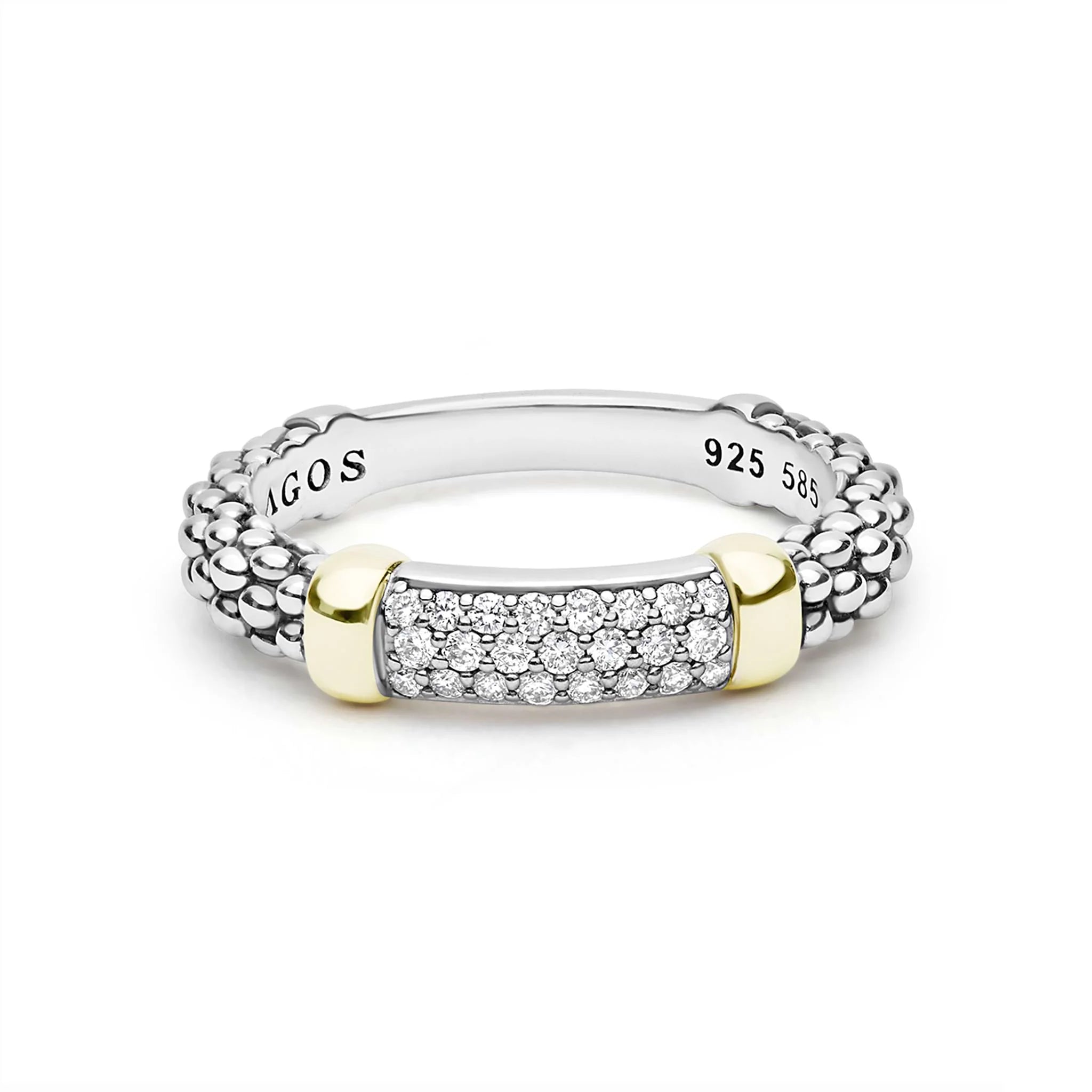 two tone diamond band ring on a white background