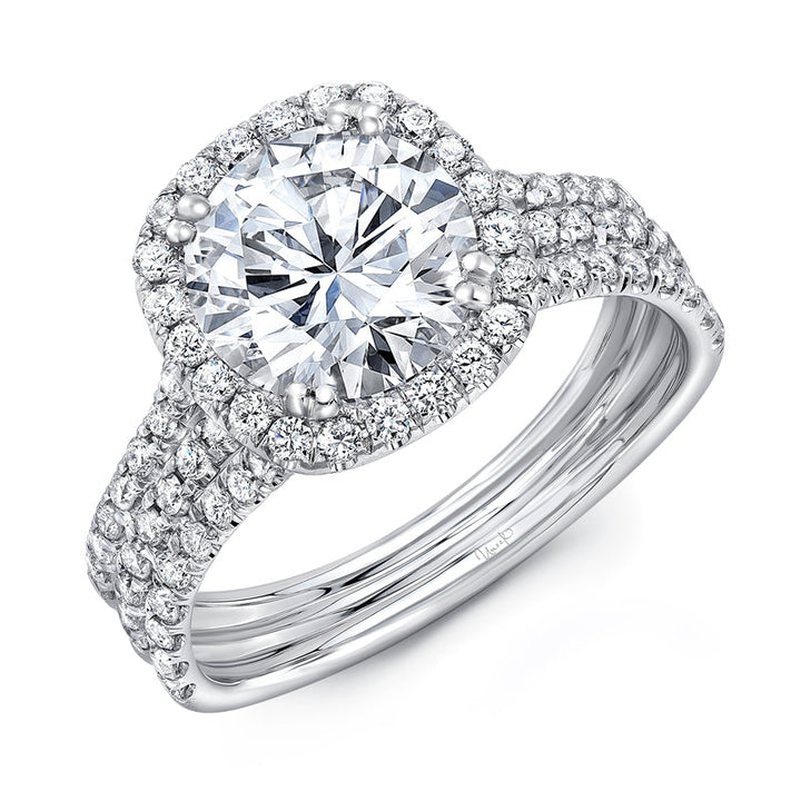 0.65ctw Diamond Halo Engagement Ring with Pave Triple Shank