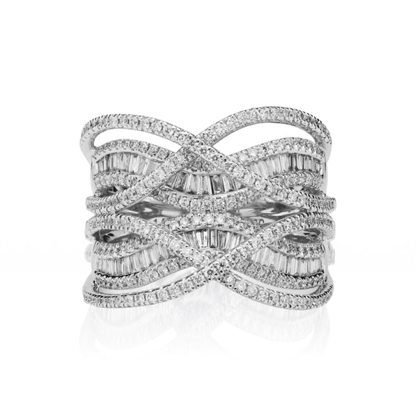 14K White Gold Diamond Criss Cross Ring