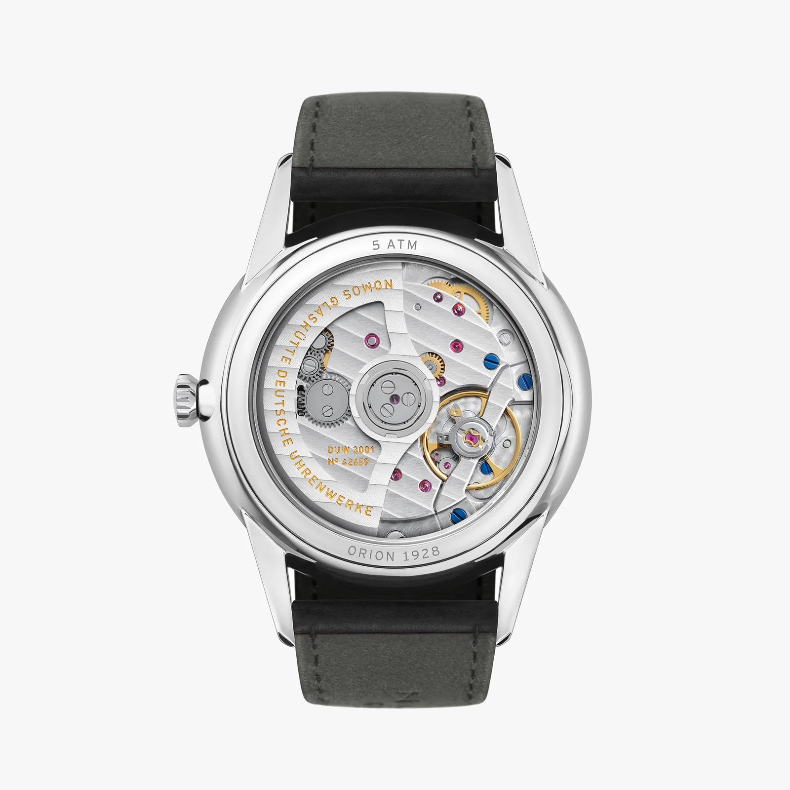 Watch with visible mechanical components on a white background