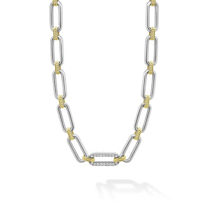 Two-Tone Link Single Station Diamond Necklace