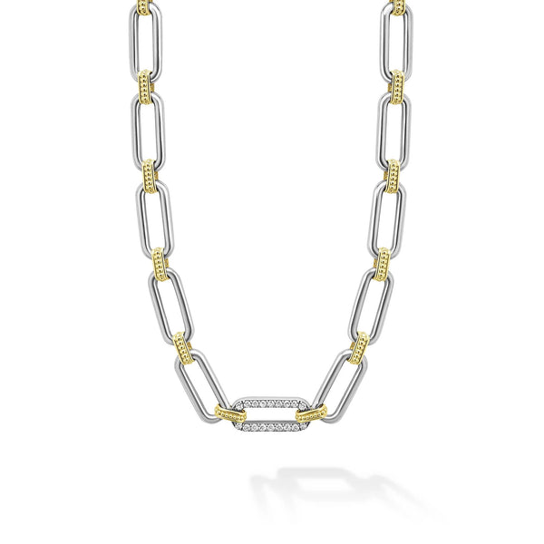 Two-Tone Link Single Station Diamond Necklace