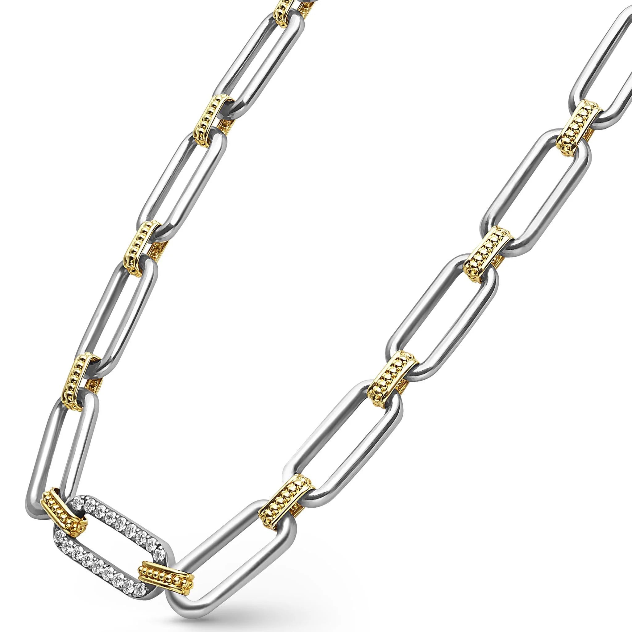 Two-Tone Link Single Station Diamond Necklace