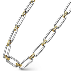 Two-Tone Link Single Station Diamond Necklace