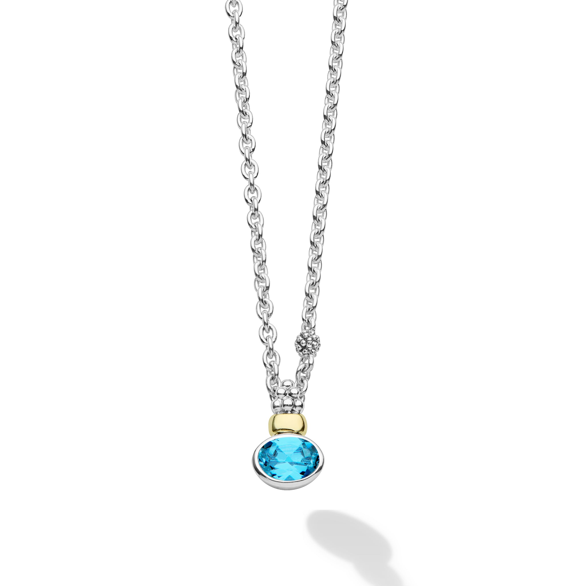 Two-Tone Swiss Blue Topaz Oval Pendant Necklace