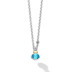 Two-Tone Swiss Blue Topaz Oval Pendant Necklace
