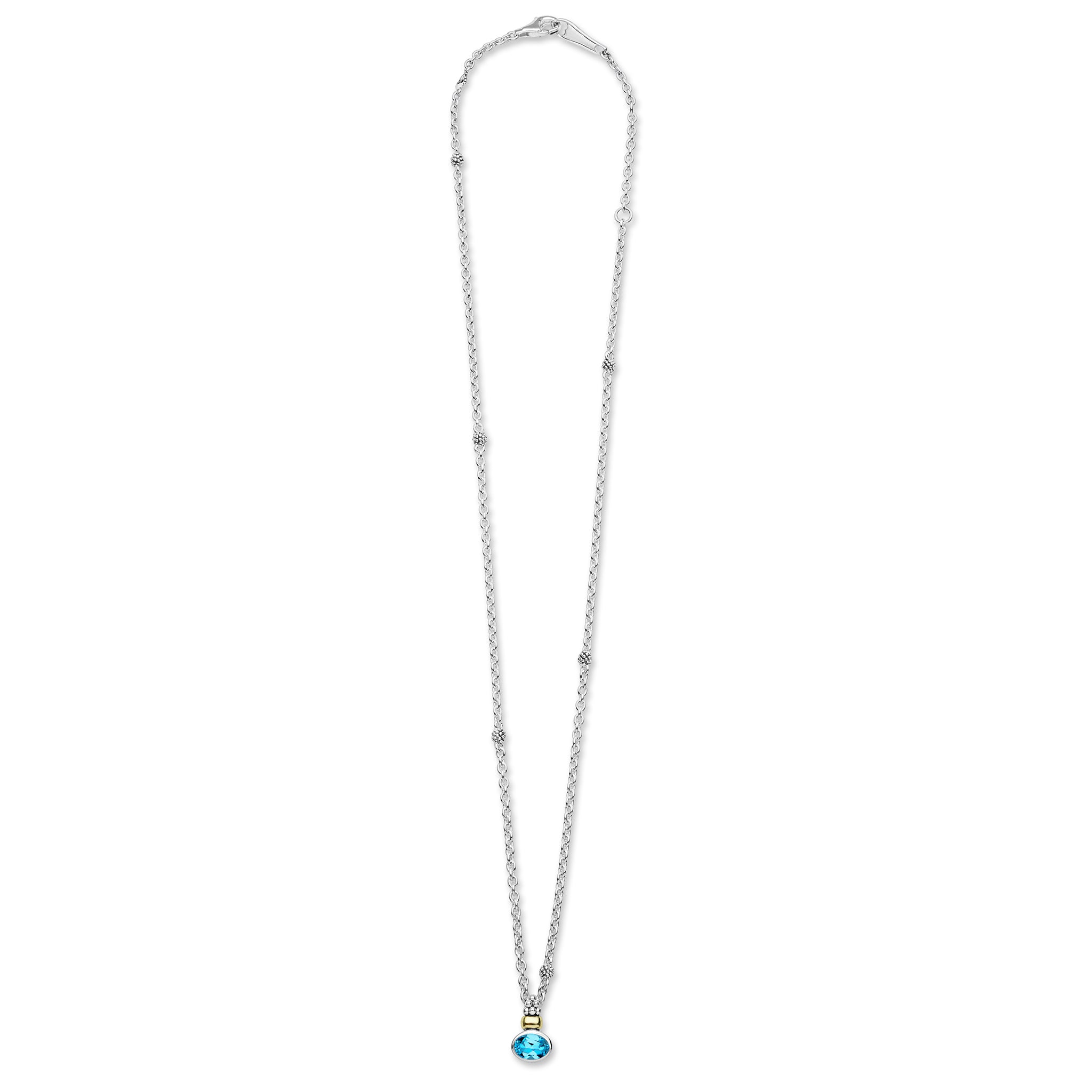 Two-Tone Swiss Blue Topaz Oval Pendant Necklace