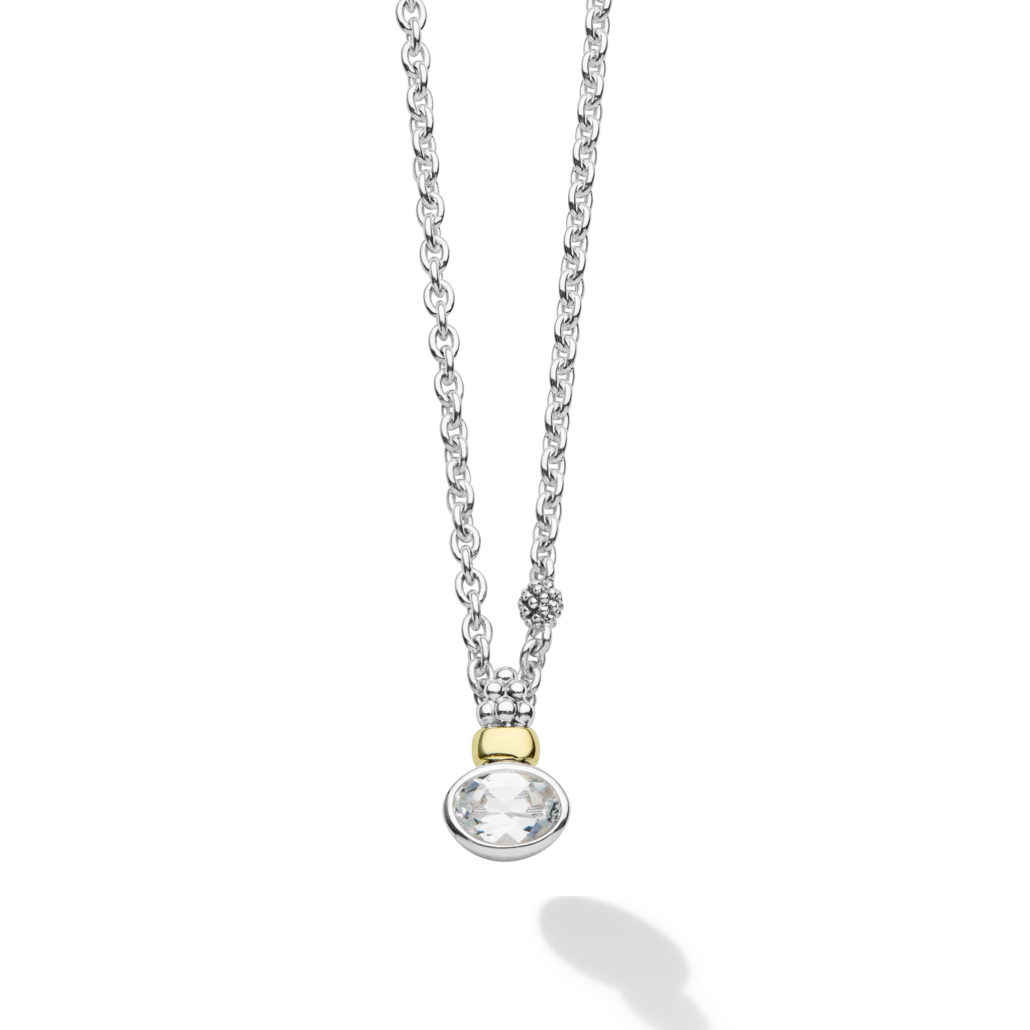 Two-Tone White Topaz Oval Pendant Necklace