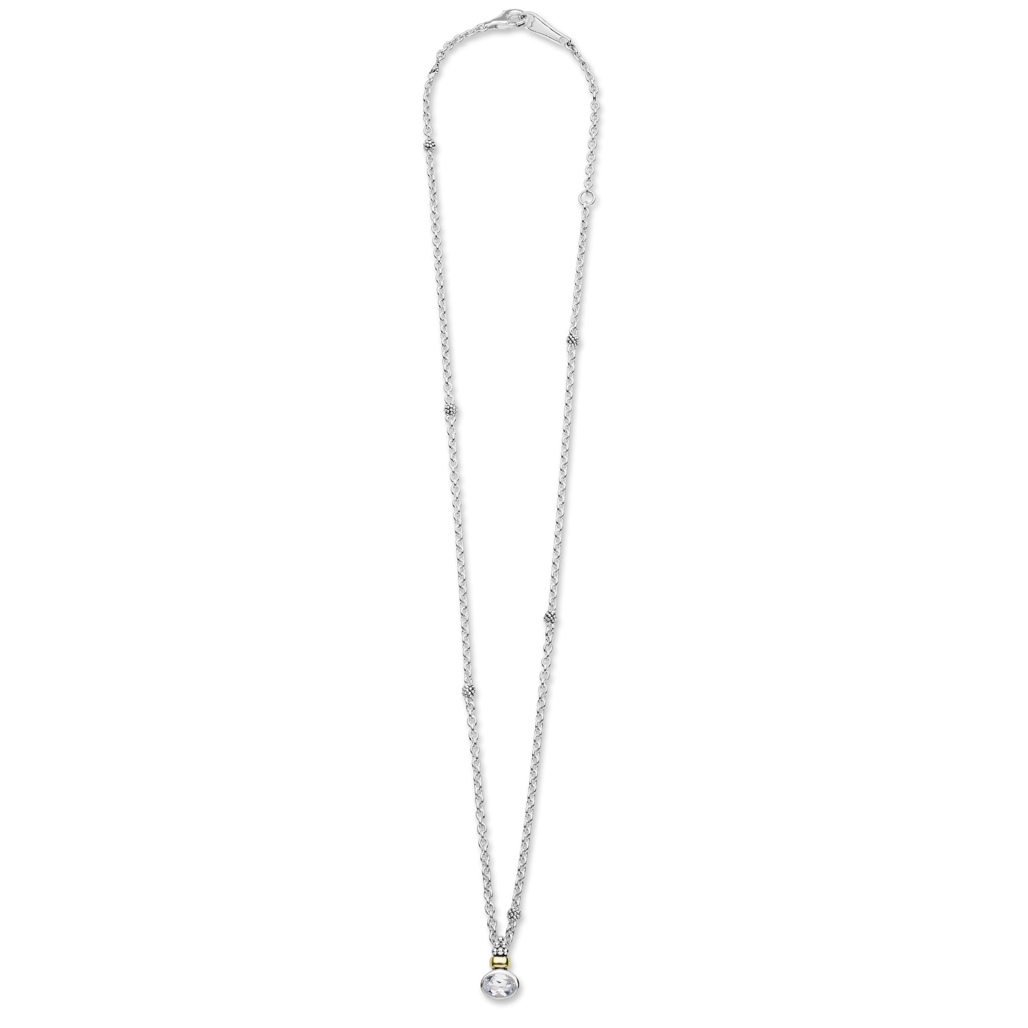 Two-Tone White Topaz Oval Pendant Necklace