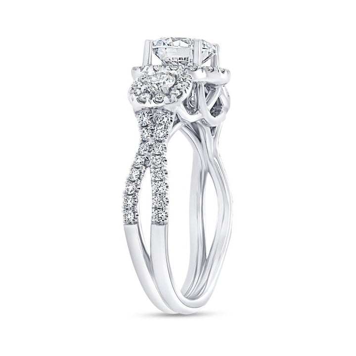 0.70ctw Diamond 3-Stone-Halo Engagement Ring