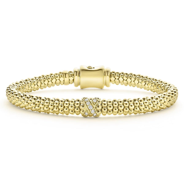 18K Gold X Diamond Caviar Bracelet | 6mm
