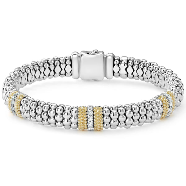 Three Station Diamond Caviar Bracelet | 9mm
