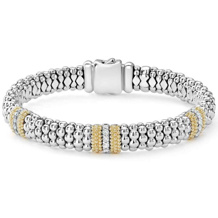 Three Station Diamond Caviar Bracelet | 9mm