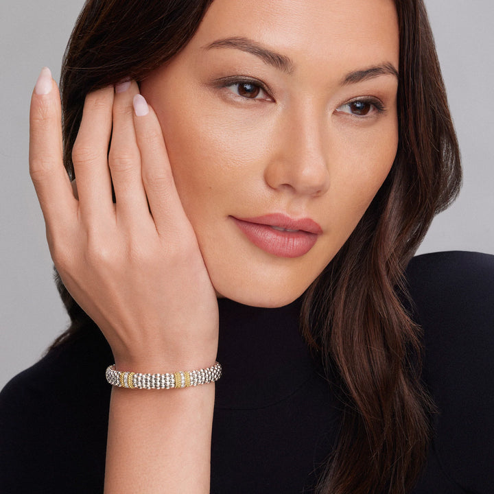 Three Station Diamond Caviar Bracelet | 9mm