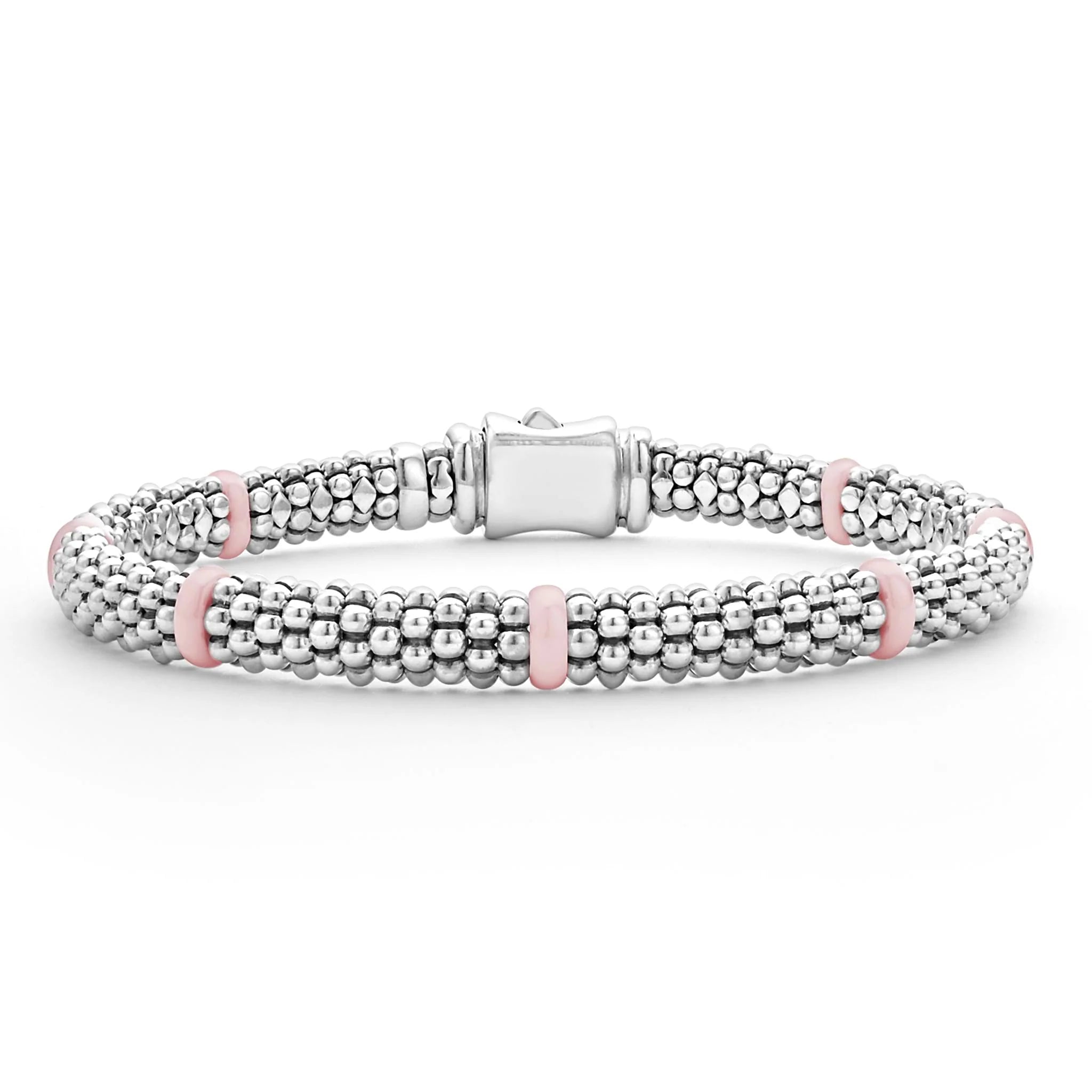 Pink Ceramic Station Caviar Bracelet | 6mm