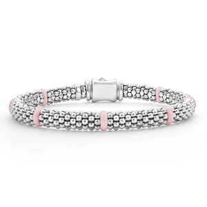 Pink Ceramic Station Caviar Bracelet | 6mm