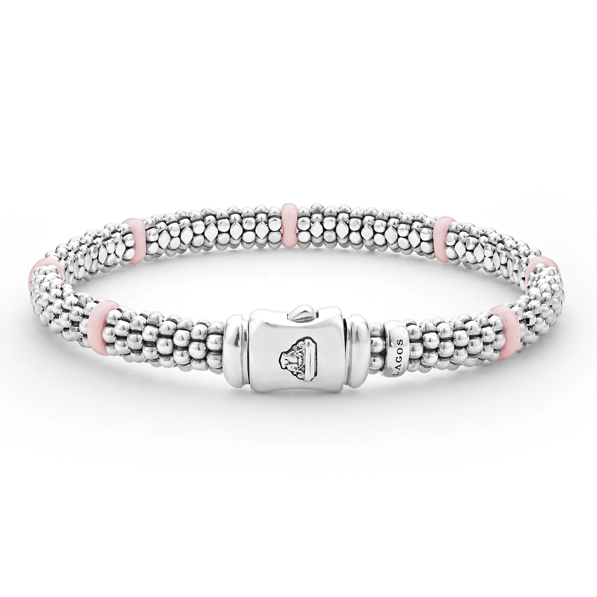 Pink Ceramic Station Caviar Bracelet | 6mm