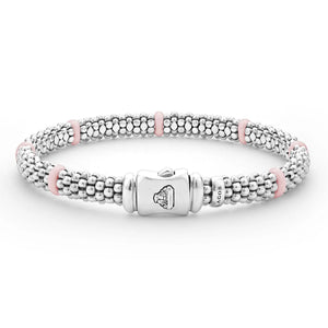 Pink Ceramic Station Caviar Bracelet | 6mm