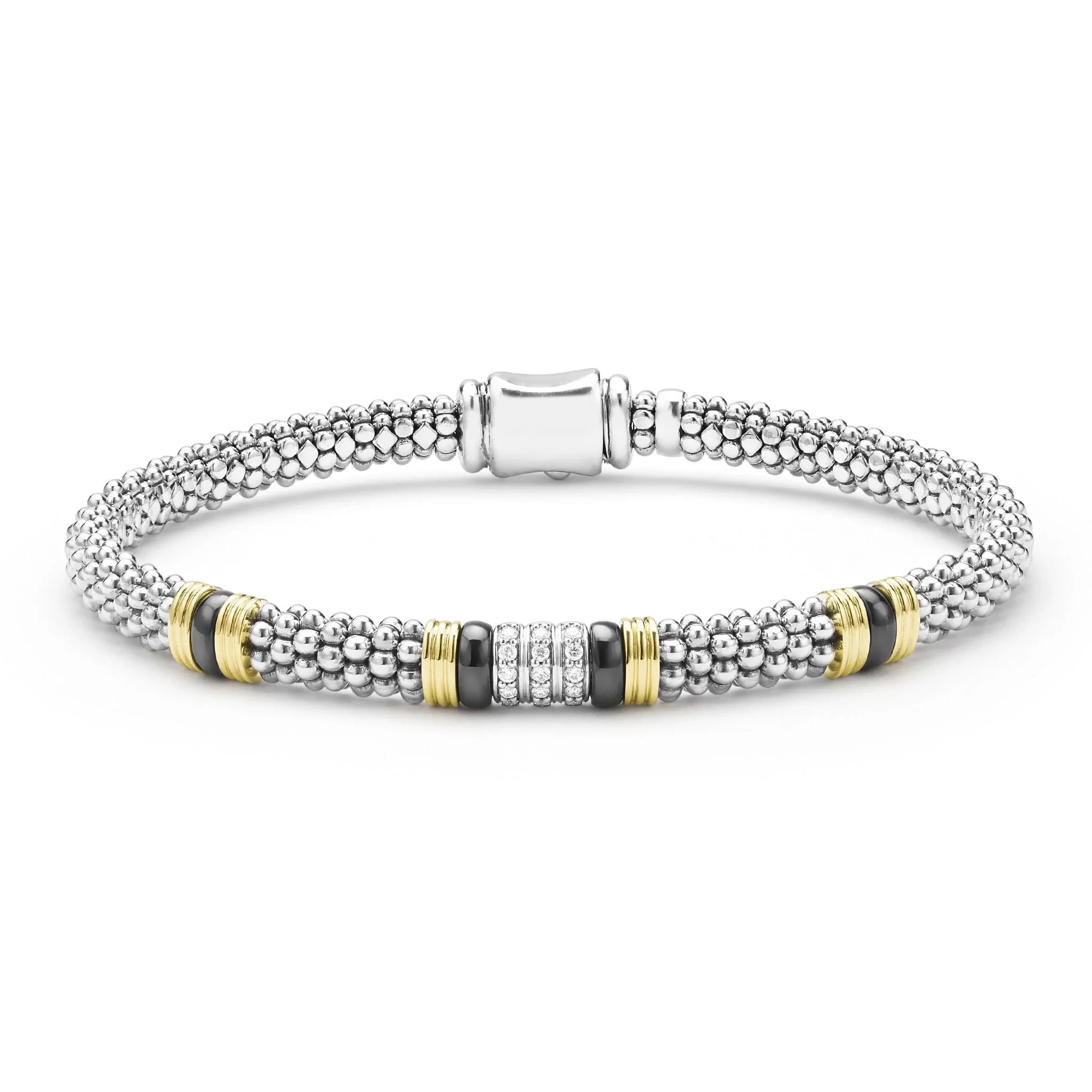 Two-Tone Black Ceramic Station Diamond Bracelet | 6mm