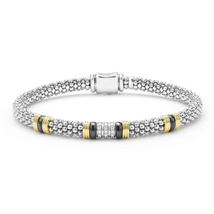Two-Tone Black Ceramic Station Diamond Bracelet | 6mm