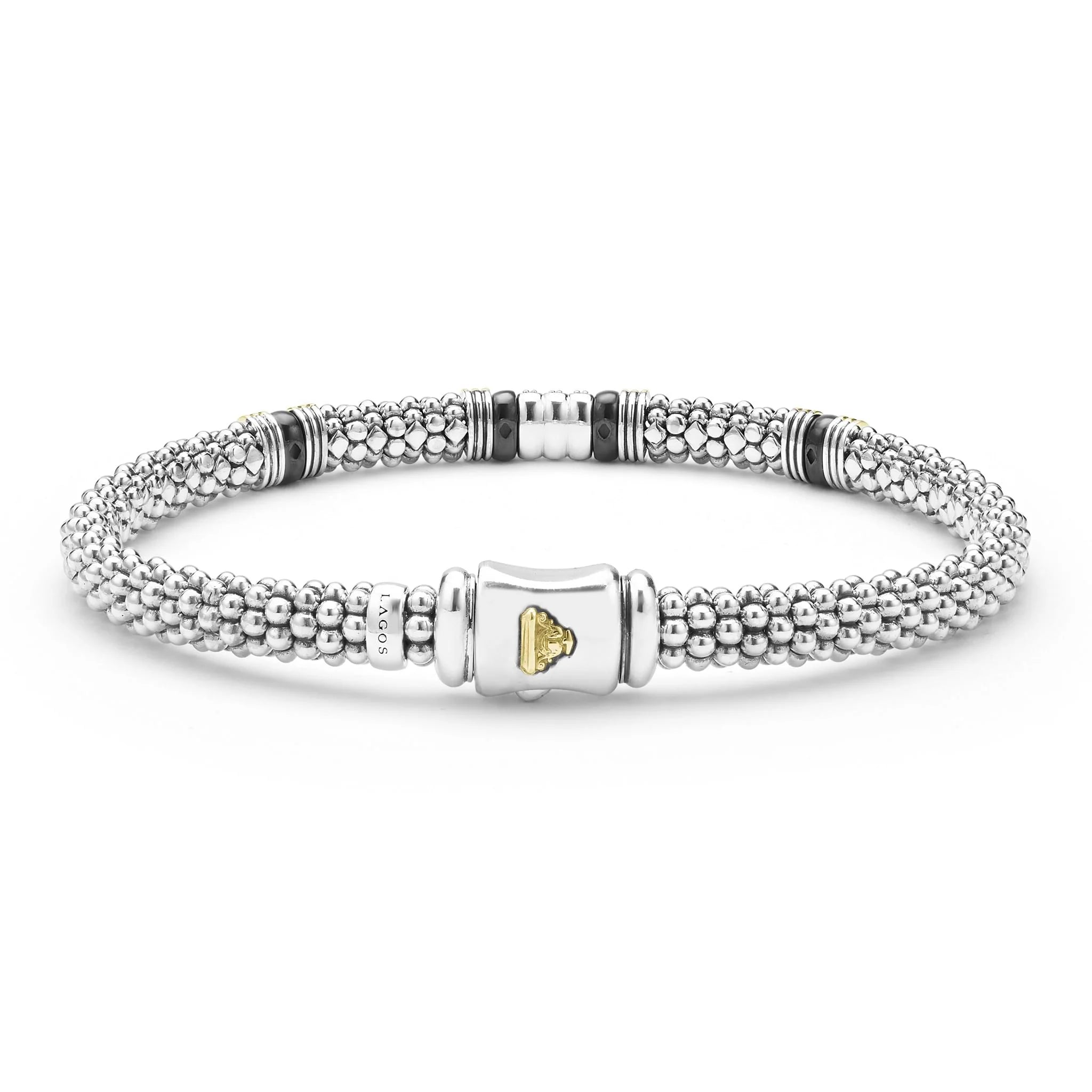 Two-Tone Black Ceramic Station Diamond Bracelet | 6mm