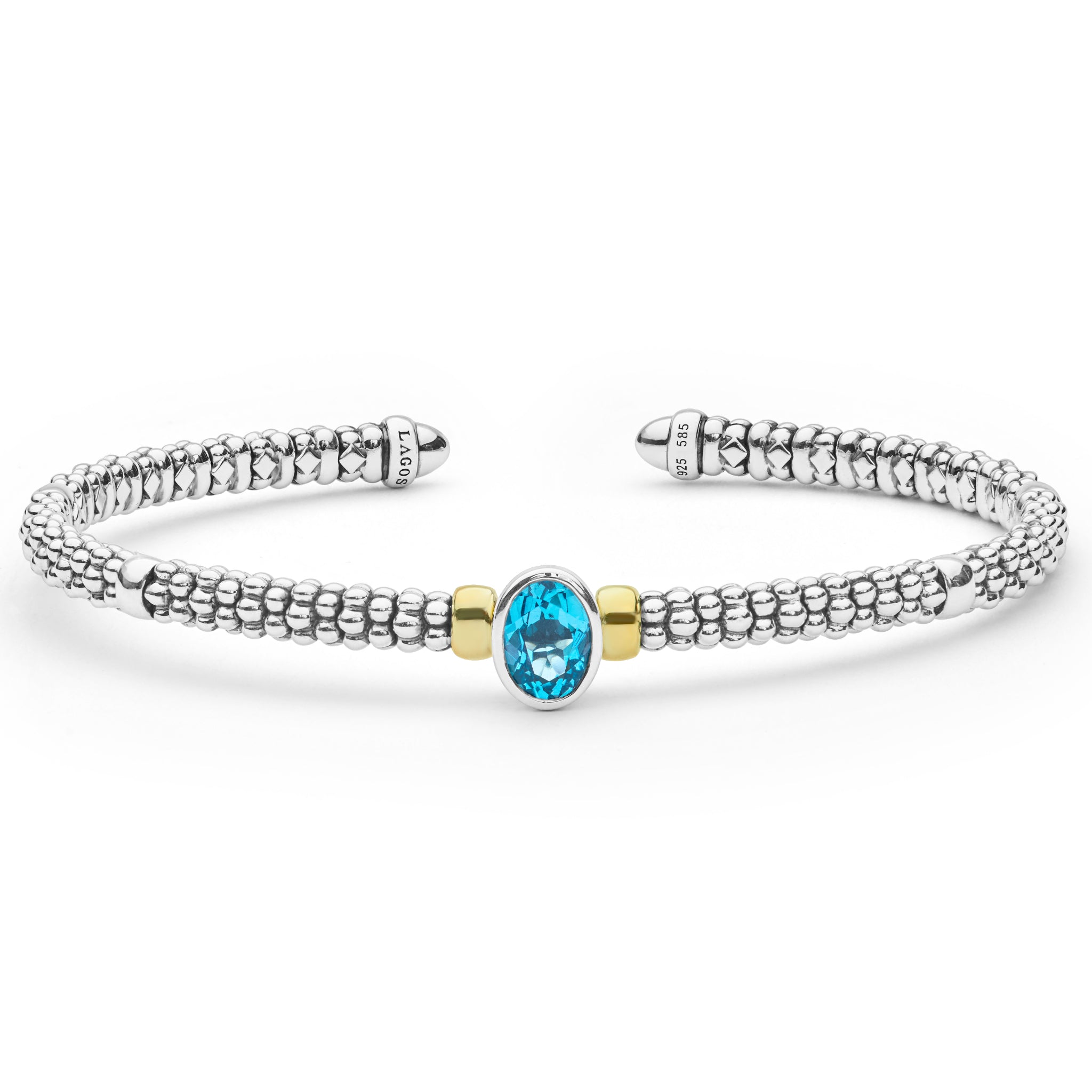 Two-Tone Swiss Blue Topaz Oval Mini Versa Torque Bracelet | 3mm