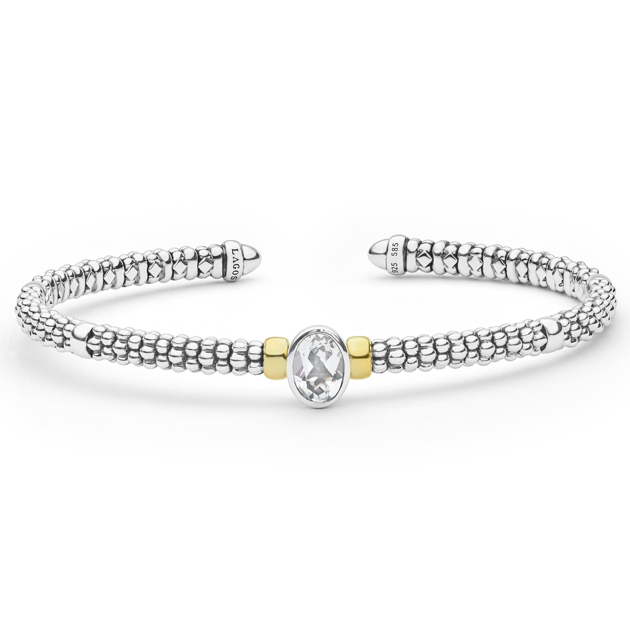 Two-Tone White Topaz Oval Mini Versa Torque Bracelet | 3mm