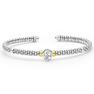 Two-Tone White Topaz Oval Mini Versa Torque Bracelet | 3mm