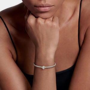 Two-Tone White Topaz Oval Mini Versa Torque Bracelet | 3mm
