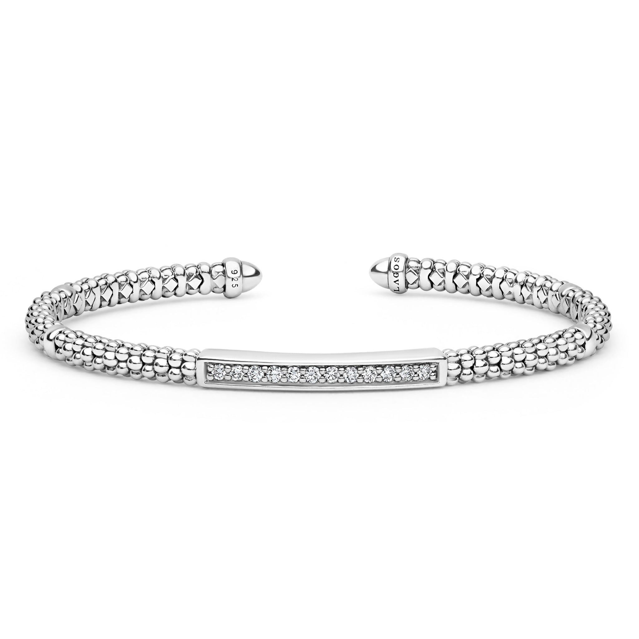 Sterling Silver Diamond Station Mini Versa Torque Bracelet | 3mm