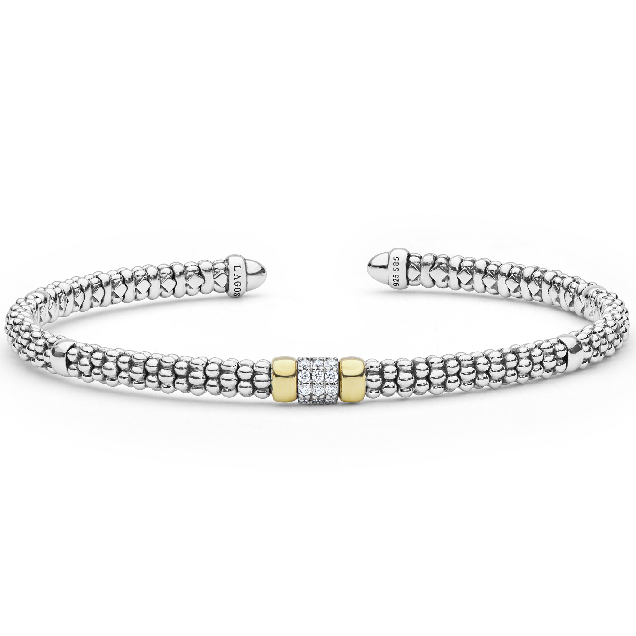 Two-Tone Small Diamond Station Mini Versa Torque Bracelet | 3mm