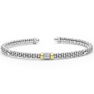 Two-Tone Small Diamond Station Mini Versa Torque Bracelet | 3mm